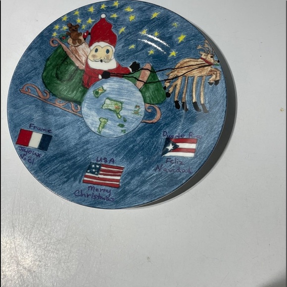 CHRISTMAS VILLAGE KIDS COLLECTION SANTA CLAUS COOKIE PLATE DESIGNED BY CHILD - Picture 1 of 7
